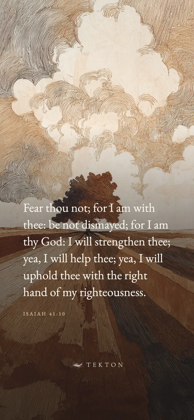 Isaiah 41:10 set on a painting of a field under clouds.